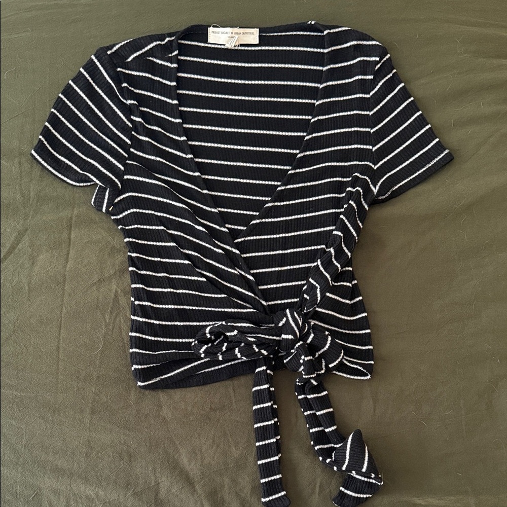 Urban Outfitters Black and White Striped Tie-Front Blouse